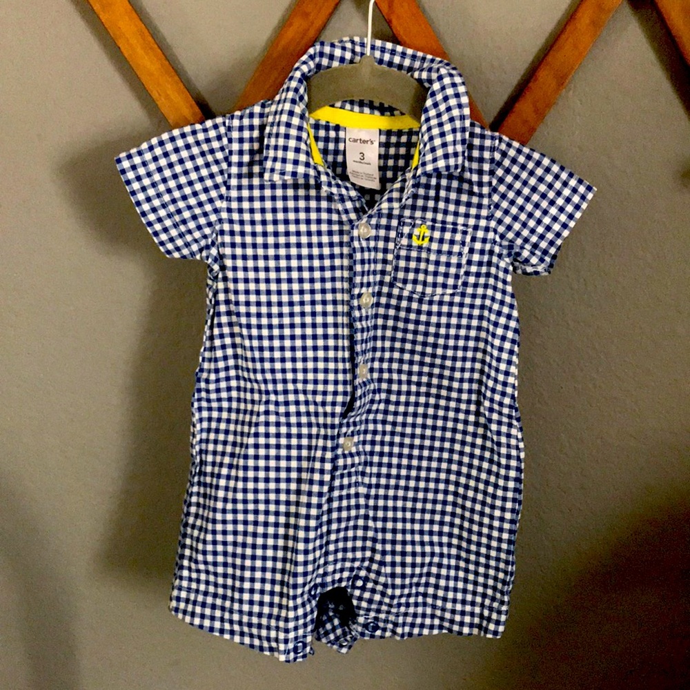 Carter’s Button-up Onepiece/Onsie, Sz 3mos, Blue Checkered Gingham